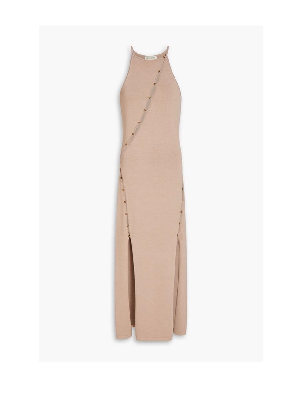 NICHOLAS Taupe Spaghetti-Strap Maxi Dress with Diagonal Button Trim